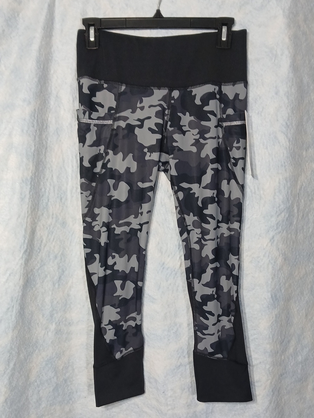 Active Life Black Gray Camo Performance Leggings with Side Pockets Womens Sz S